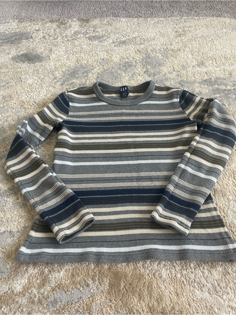 GAP women’s 100% cotton Navy, Gray & Cream Striped Long-Sleeve Tee